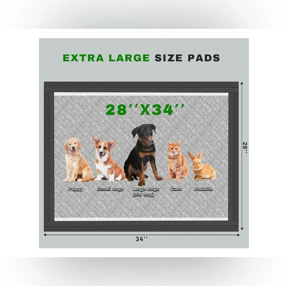 Charcoal Puppy Pads 28x34 Inches Extra Large Dog Pee Pads Odor-Control & Leak-Pr